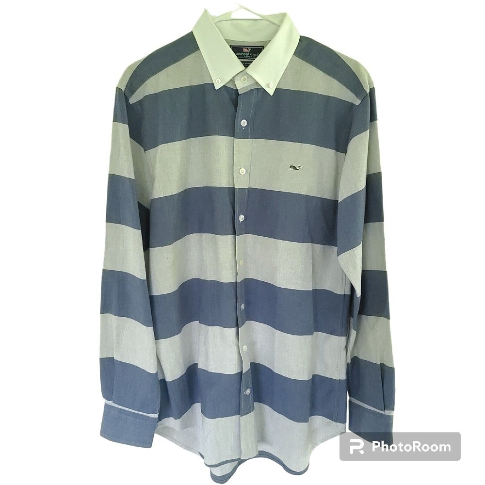 Vineyard Vines Millrace Button Down Stripe Slim Whale Shirt Medium Blue White M